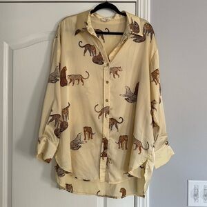 Entro Beige Animal Print Button Down Shirt